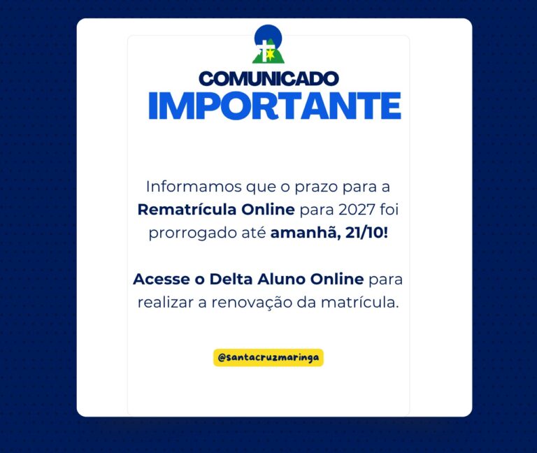 Rematrícula 2027: prazo prorrogado